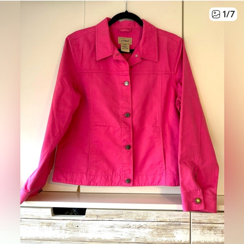 💗 NWOT L.L.Bean Pink Canvas Jacket Size 12 Cotton Button Front